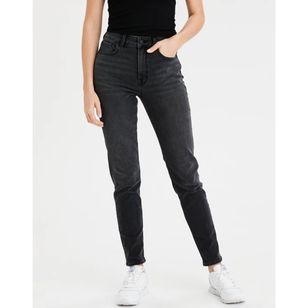 American Eagle‎ Stretch Mom Jeans Black Grunge Casual Classic Denim Size 4